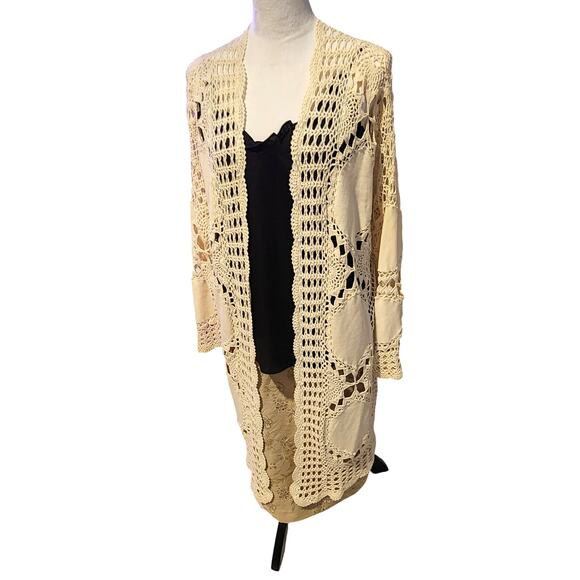 Sundance Sweaters - Sundance Cream Crochet Boho Duster Cardigan Size L